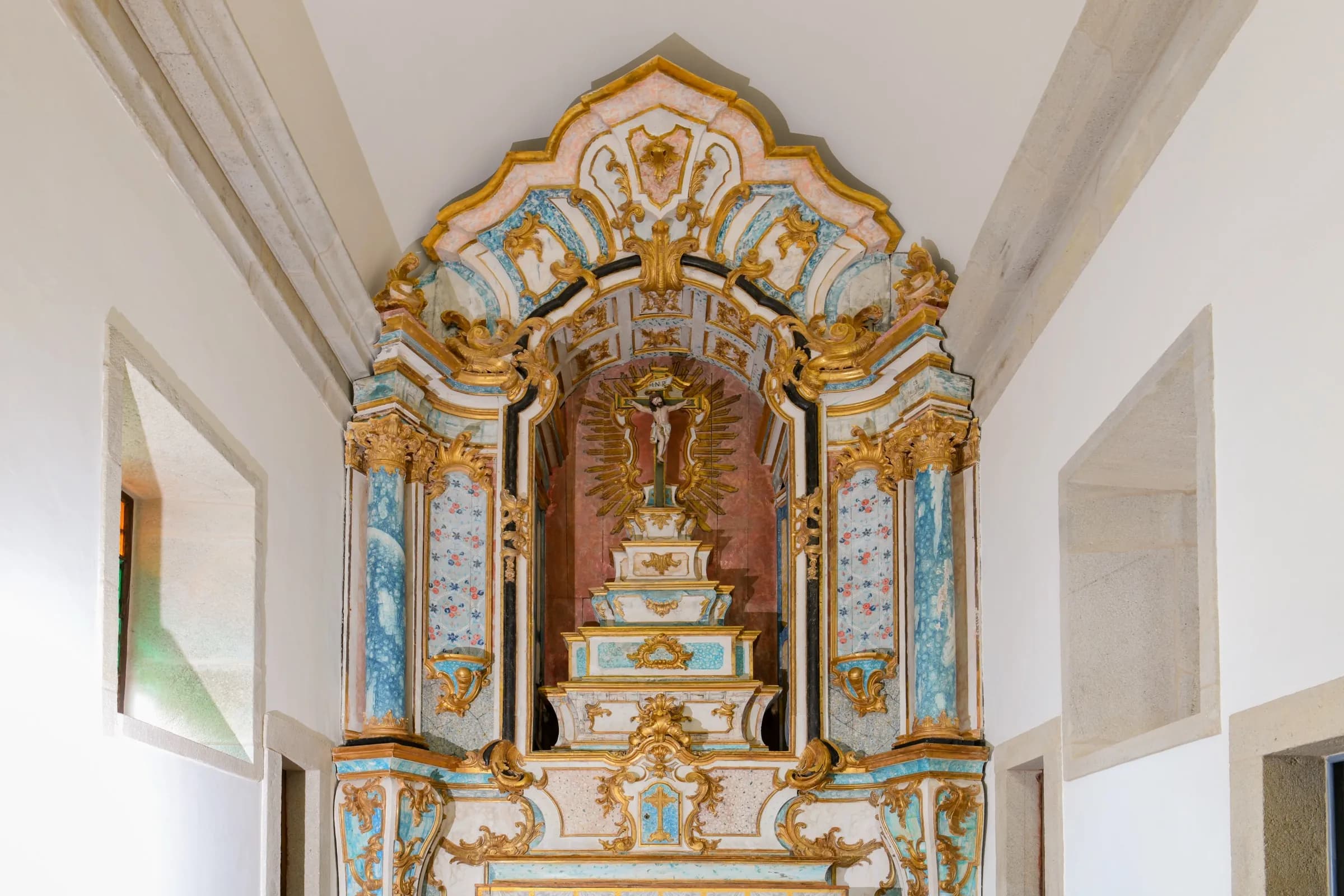 The gilded baroque altarpiece of the centuries-old church